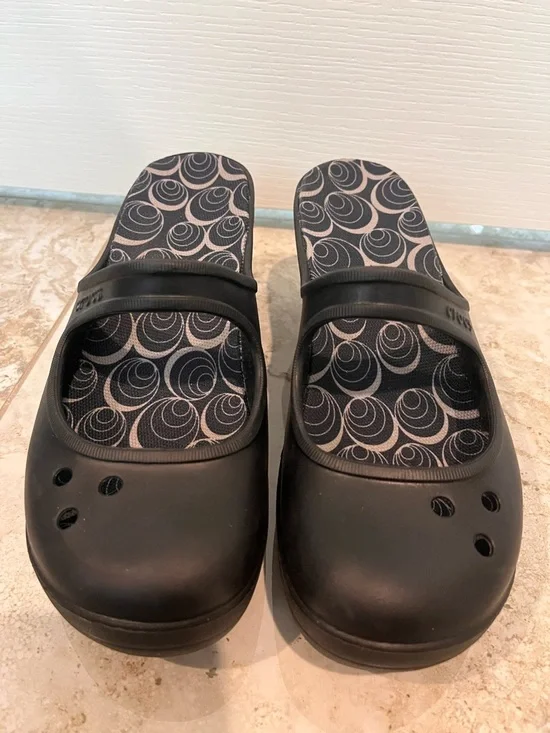 Crocs Frances Mary Jane Wedge Mule Slip On Shoes Black Comfort Women’s Size 9 - Picture 4 of 12